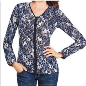 CAbi EUC Fatale Blouse 977 Leopard Animal Print BLUE Black Long Sleeves Sample